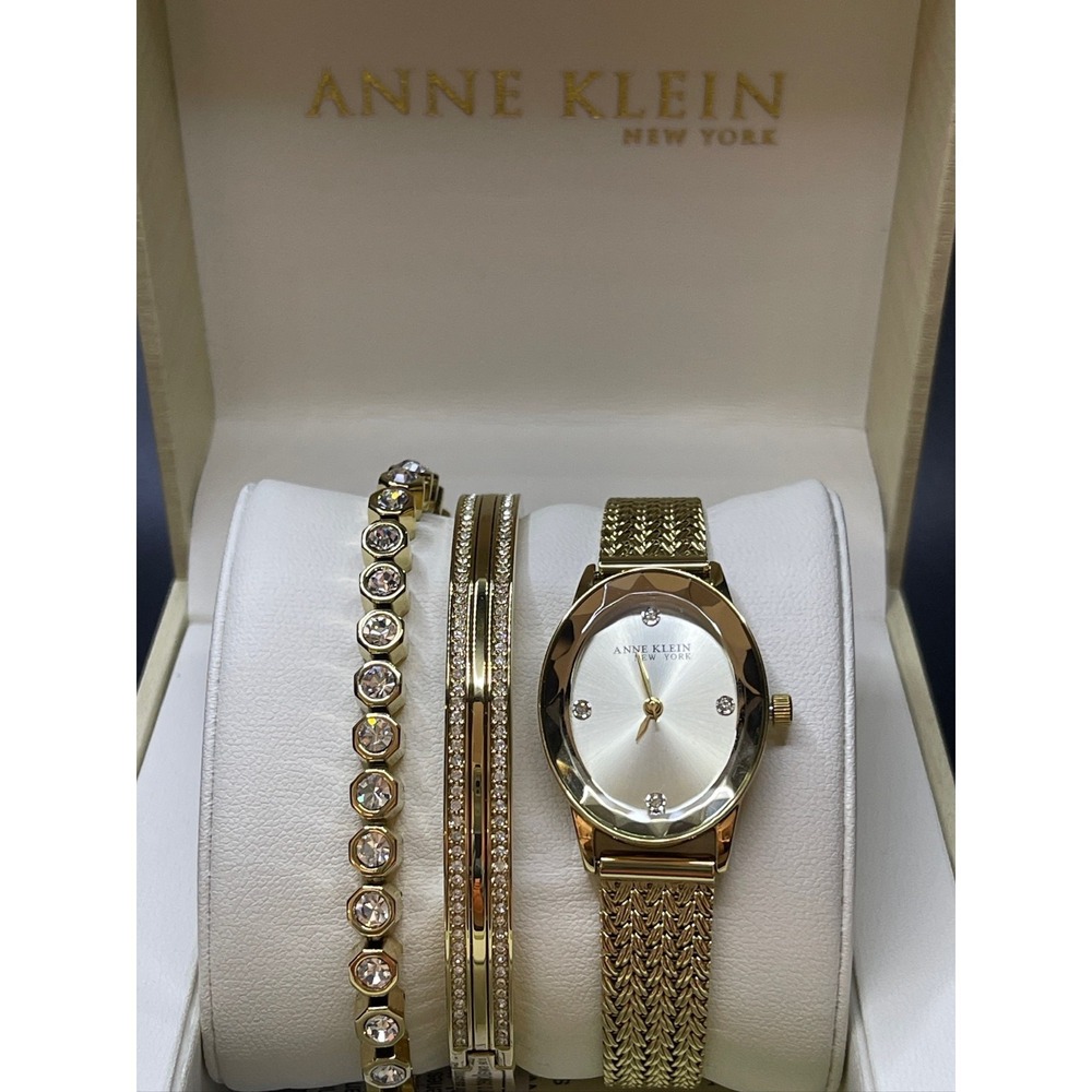Anne Klein New York Crystal Accented Women's Watch And Bracelet Set 12-7786GPST